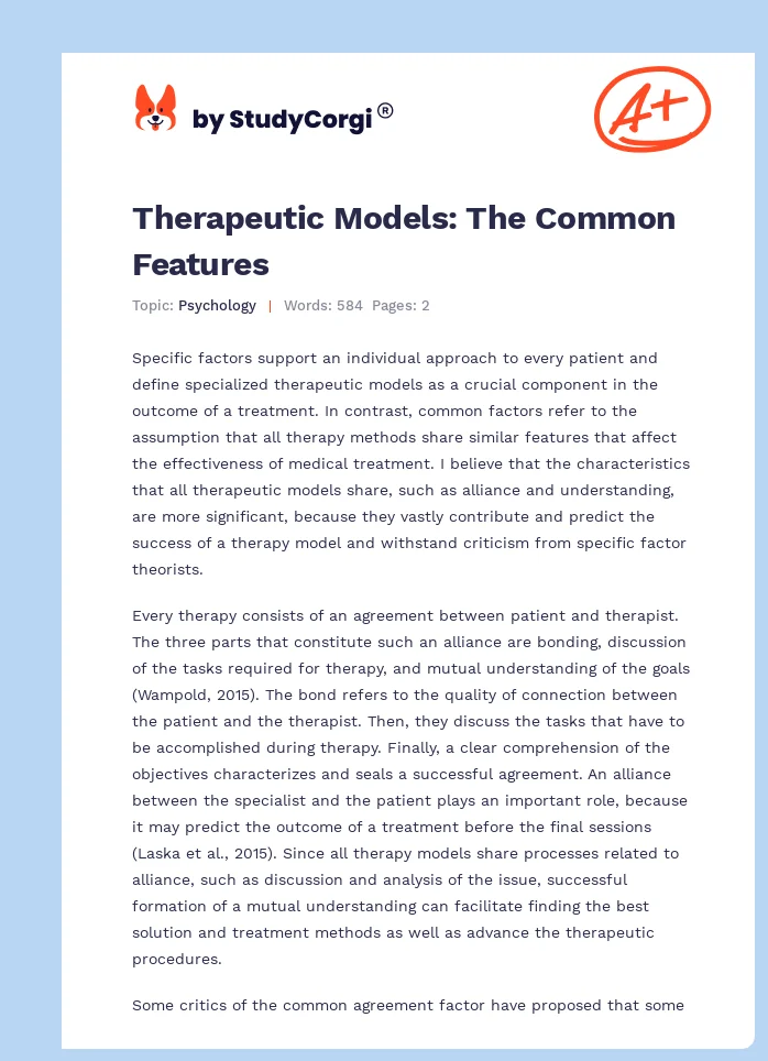Therapeutic Models: The Common Features. Page 1