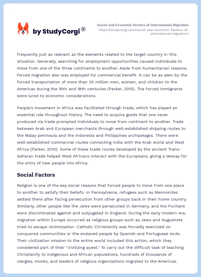 Social and Economic Factors of International Migration. Page 2