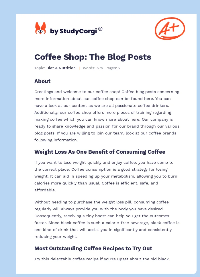 Coffee Shop: The Blog Posts. Page 1