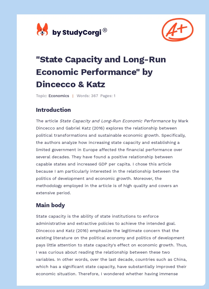 "State Capacity and Long-Run Economic Performance" by Dincecco & Katz. Page 1