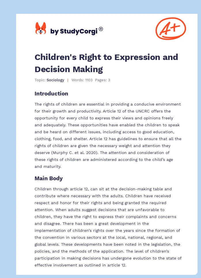 Children's Right to Expression and Decision Making. Page 1