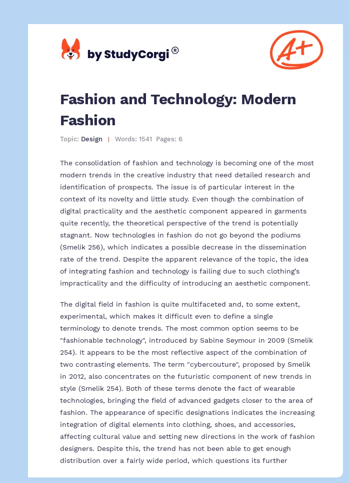 Fashion and Technology: Modern Fashion. Page 1