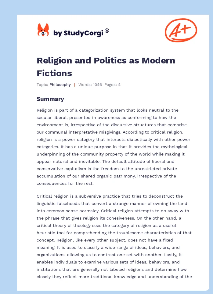 Religion and Politics as Modern Fictions. Page 1