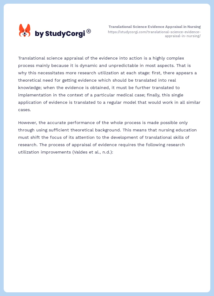 Translational Science Evidence Appraisal in Nursing. Page 2