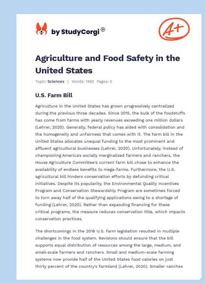 Agriculture and Food Safety in the United States. Page 1