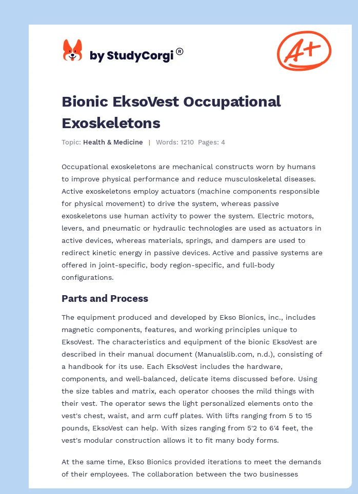 Bionic EksoVest Occupational Exoskeletons. Page 1
