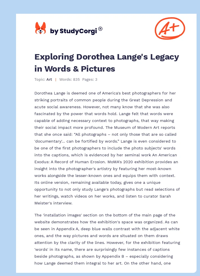 Exploring Dorothea Lange's Legacy in Words & Pictures. Page 1