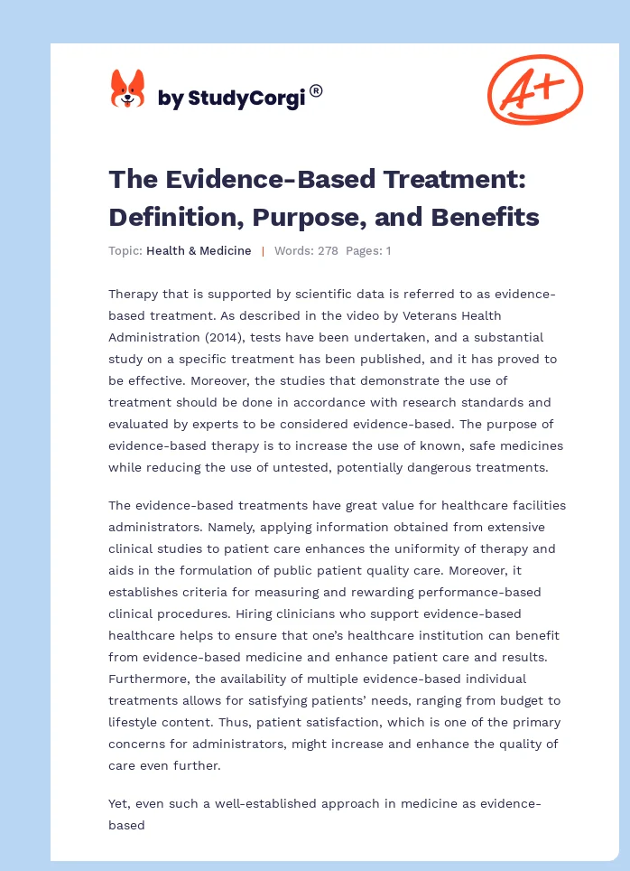 The Evidence-Based Treatment: Definition, Purpose, and Benefits. Page 1
