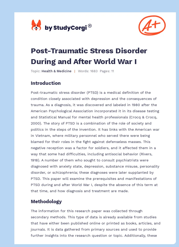 Post-Traumatic Stress Disorder During and After World War I. Page 1