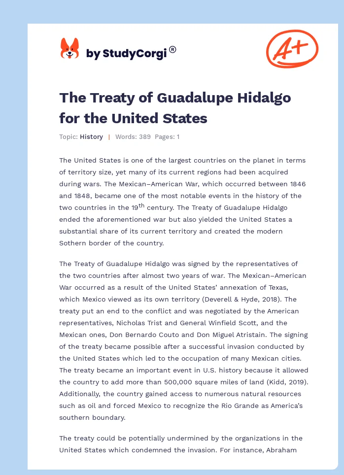 The Treaty of Guadalupe Hidalgo for the United States. Page 1