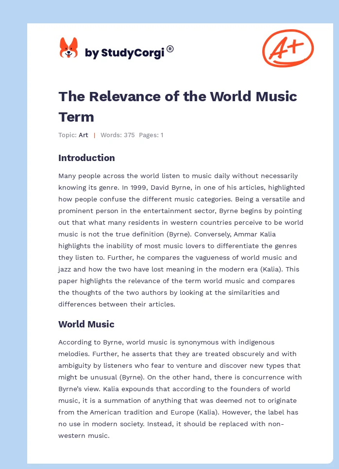 The Relevance of the World Music Term. Page 1
