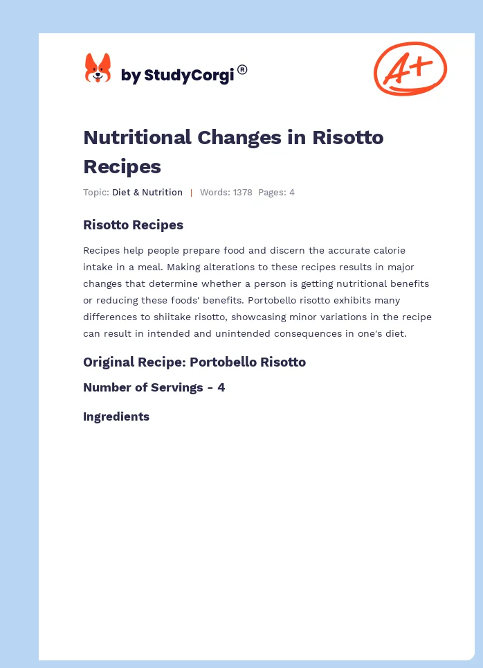Nutritional Changes in Risotto Recipes. Page 1