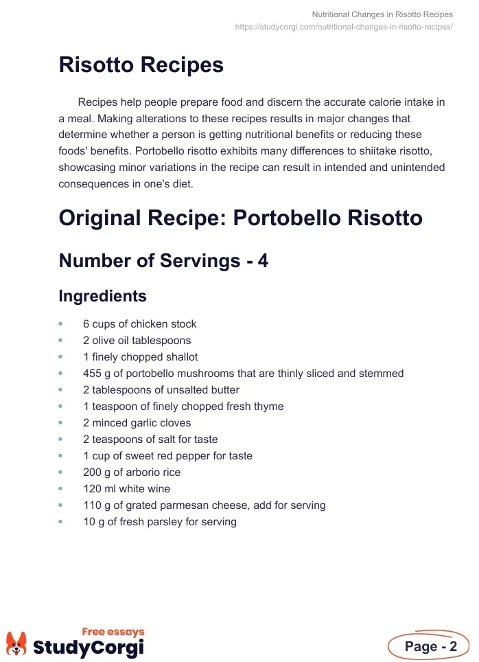 Nutritional Changes in Risotto Recipes. Page 2