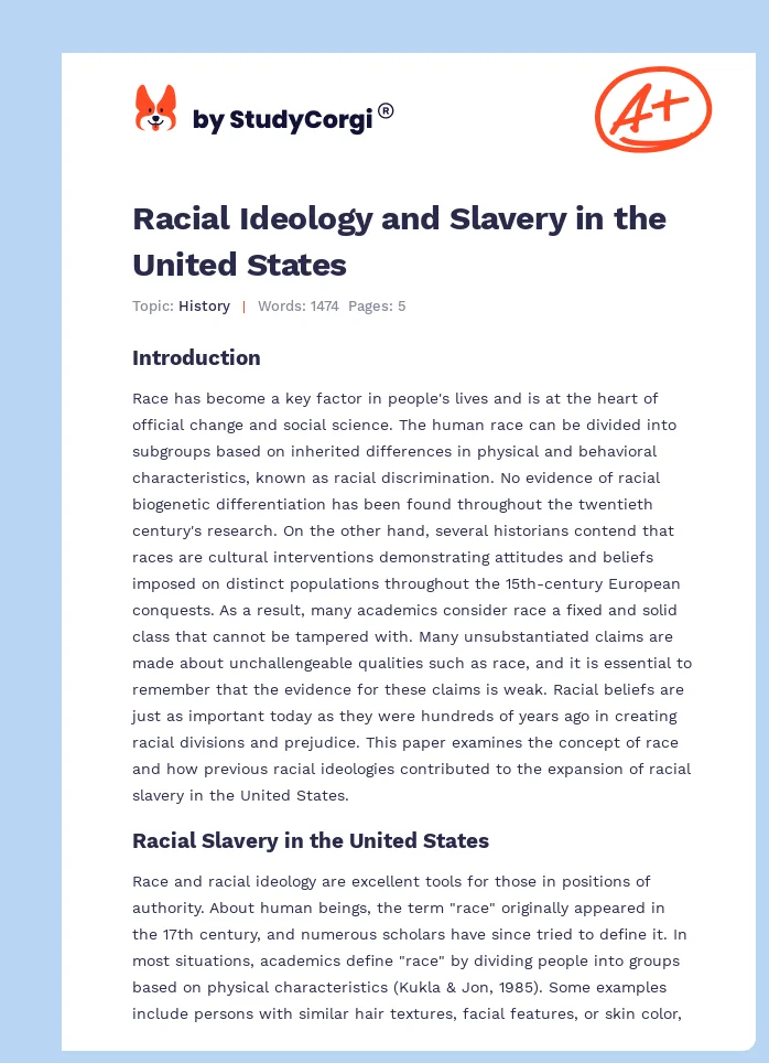 Racial Ideology and Slavery in the United States. Page 1