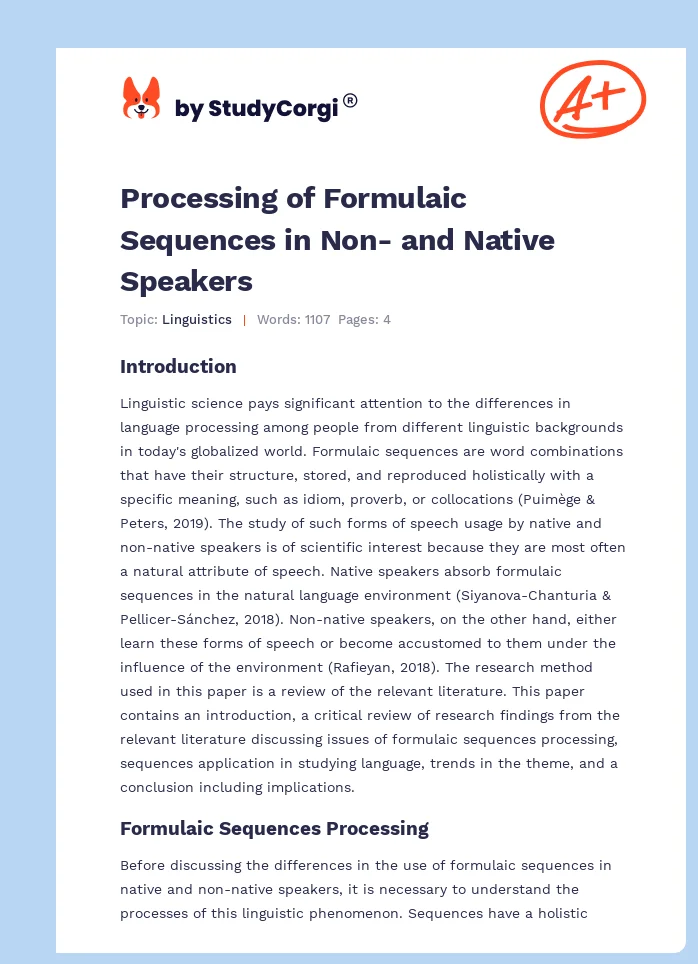 Processing of Formulaic Sequences in Non- and Native Speakers. Page 1