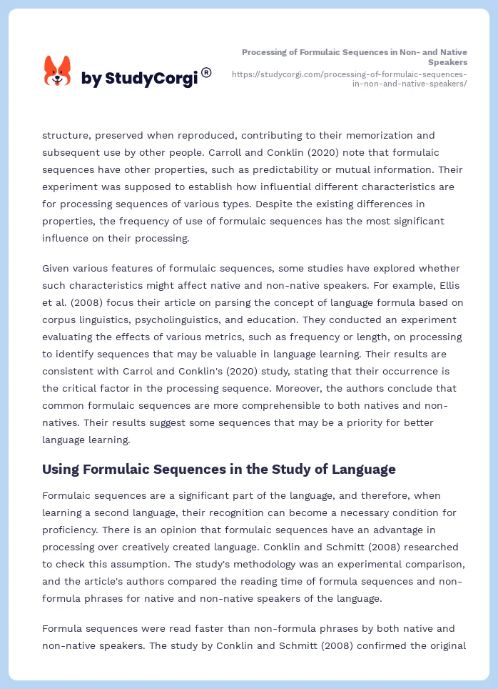 Processing of Formulaic Sequences in Non- and Native Speakers. Page 2