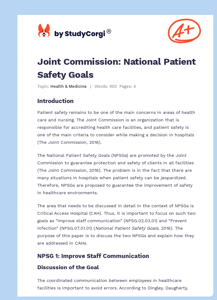 Joint Commission: National Patient Safety Goals. Page 1