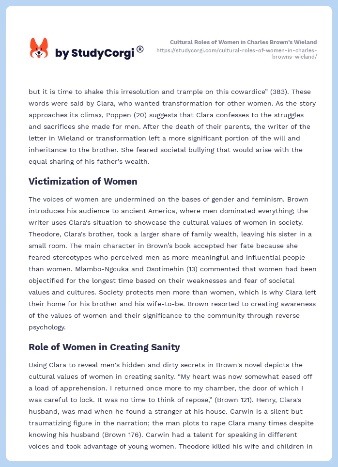 Cultural Roles of Women in Charles Brown’s Wieland. Page 2