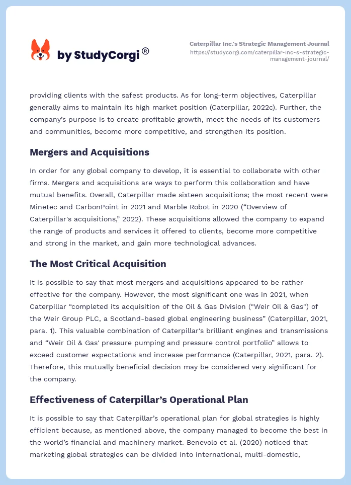 Caterpillar Inc.'s Strategic Management Journal. Page 2