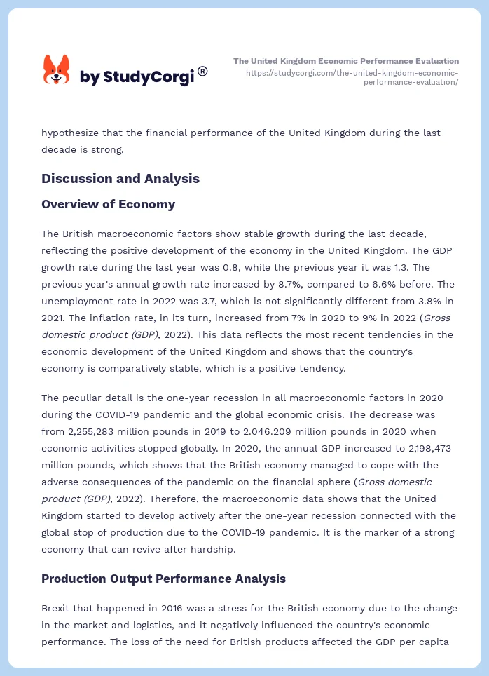 The United Kingdom Economic Performance Evaluation. Page 2