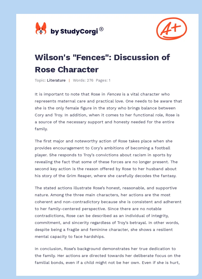 Wilson's "Fences": Discussion of Rose Character. Page 1