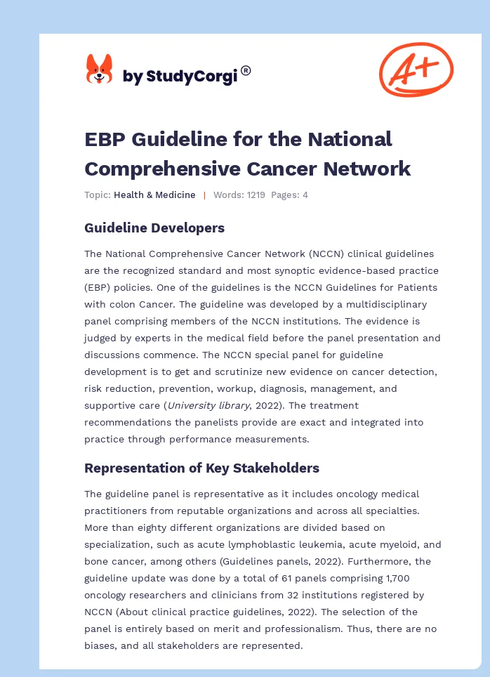EBP Guideline for the National Comprehensive Cancer Network. Page 1