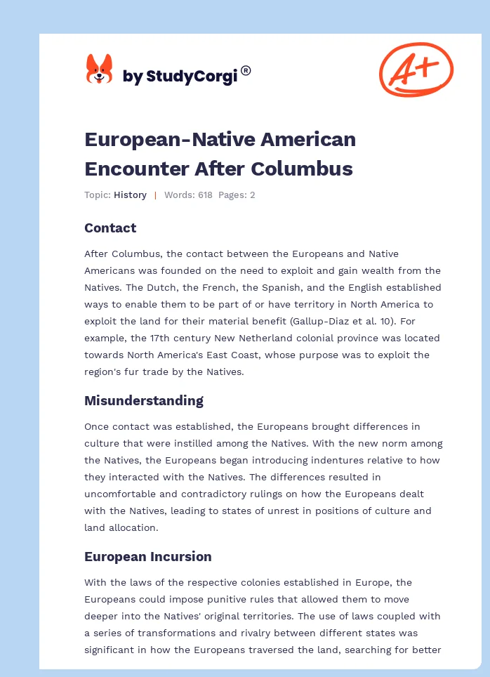 European-Native American Encounter After Columbus. Page 1