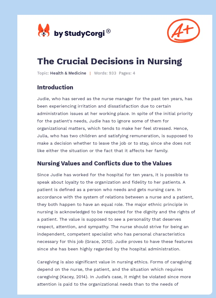 The Crucial Decisions in Nursing. Page 1