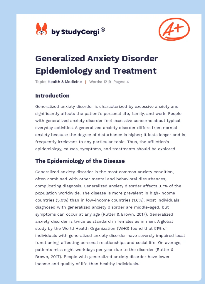 Generalized Anxiety Disorder Epidemiology and Treatment. Page 1