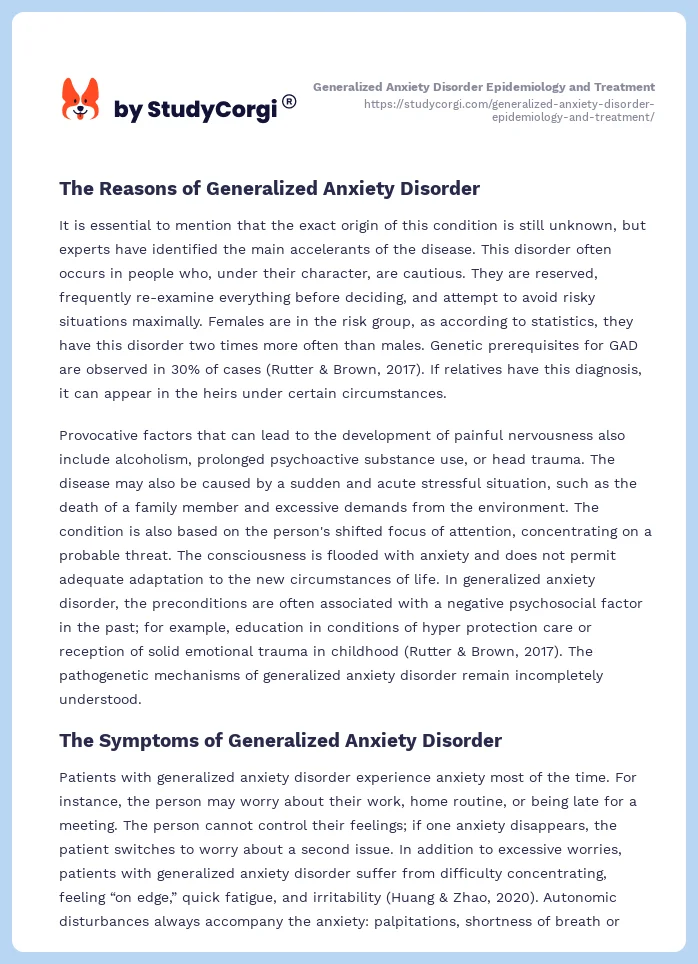 Generalized Anxiety Disorder Epidemiology and Treatment. Page 2
