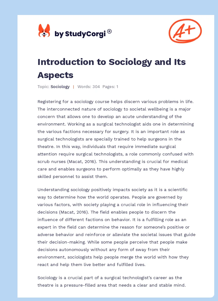 Introduction to Sociology and Its Aspects. Page 1