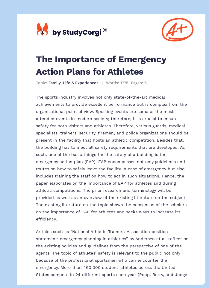 The Importance of Emergency Action Plans for Athletes. Page 1
