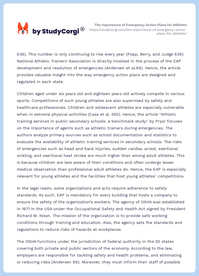 The Importance of Emergency Action Plans for Athletes. Page 2