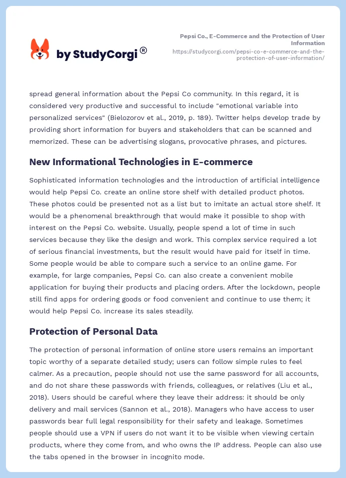 Pepsi Co., E-Commerce and the Protection of User Information. Page 2