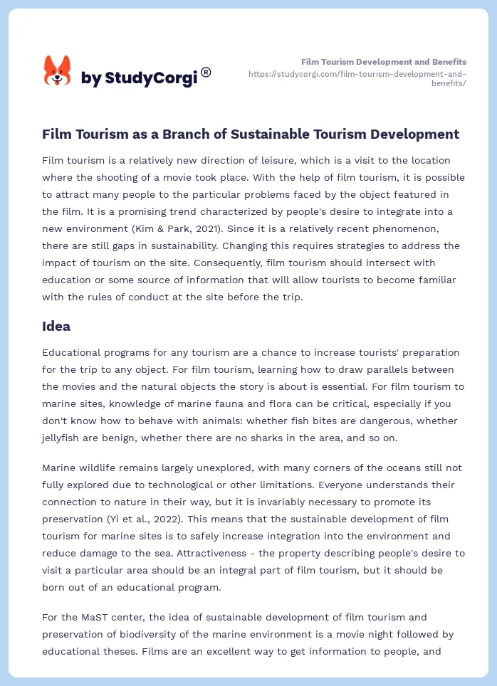 Film Tourism Development and Benefits. Page 2