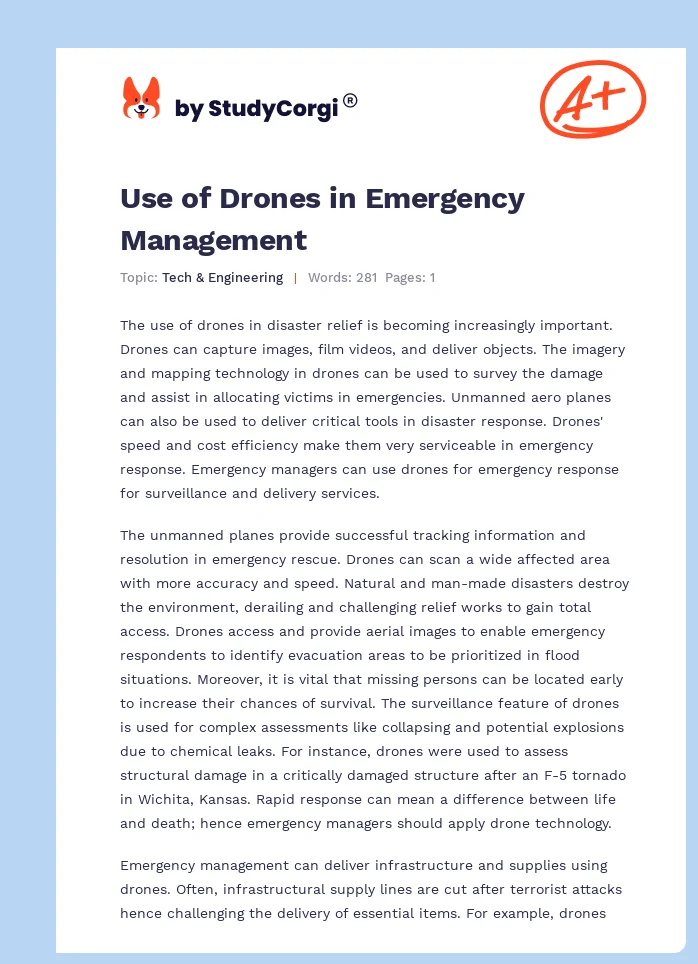 Use of Drones in Emergency Management. Page 1