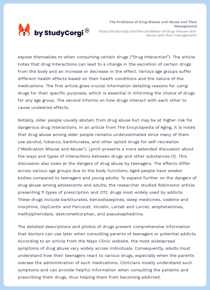 The Problems of Drug Misuse and Abuse and Their Management. Page 2
