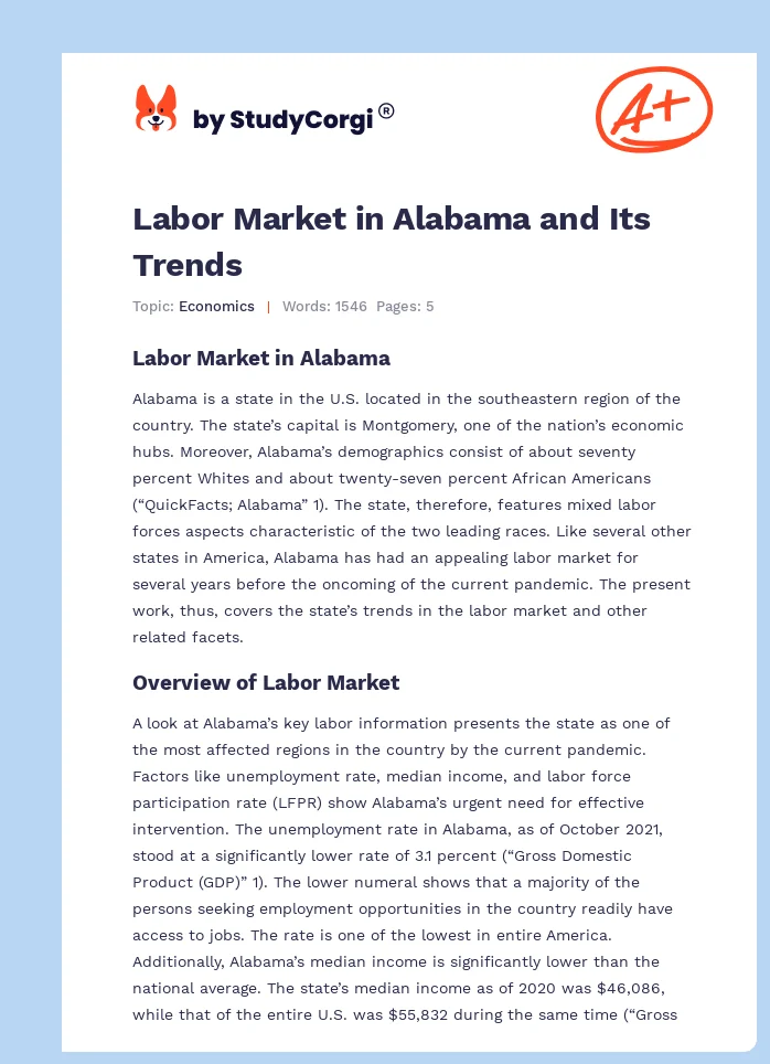Labor Market in Alabama and Its Trends. Page 1