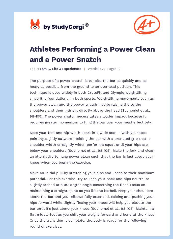 Athletes Performing a Power Clean and a Power Snatch. Page 1