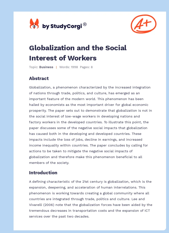 Globalization and the Social Interest of Workers. Page 1