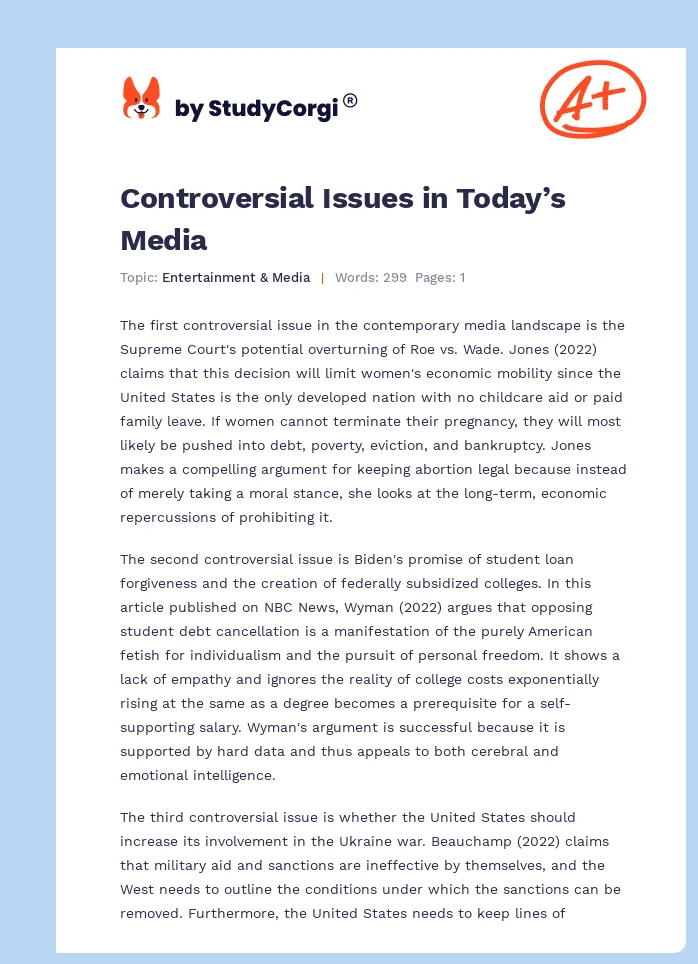 Controversial Issues in Today’s Media. Page 1
