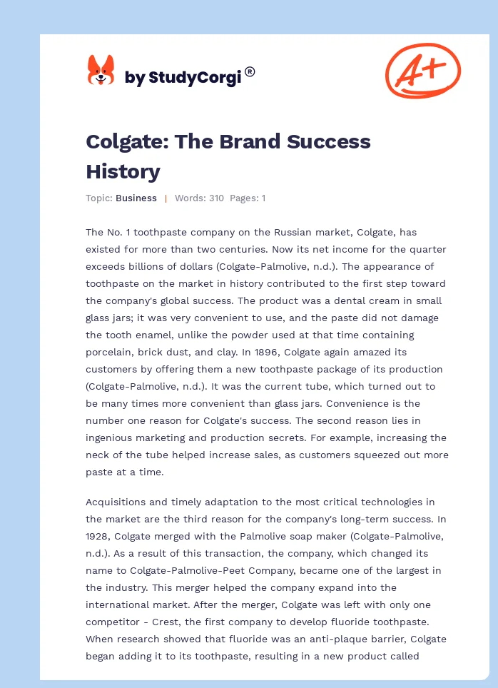 Colgate: The Brand Success History. Page 1