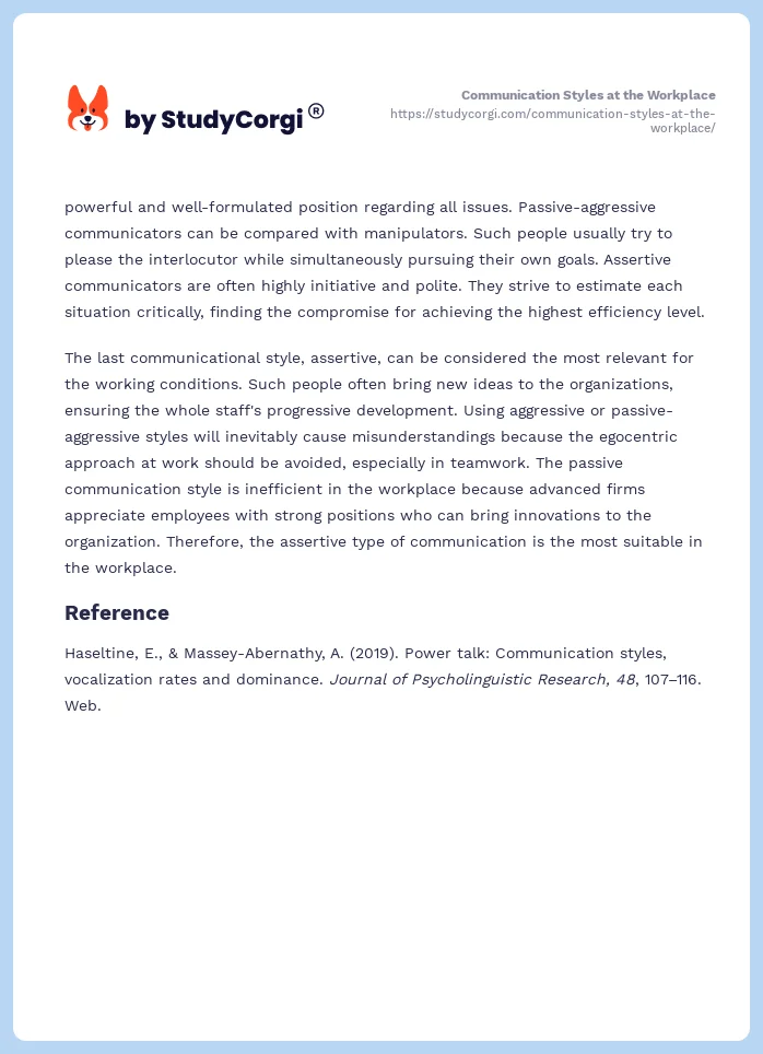 Communication Styles at the Workplace. Page 2