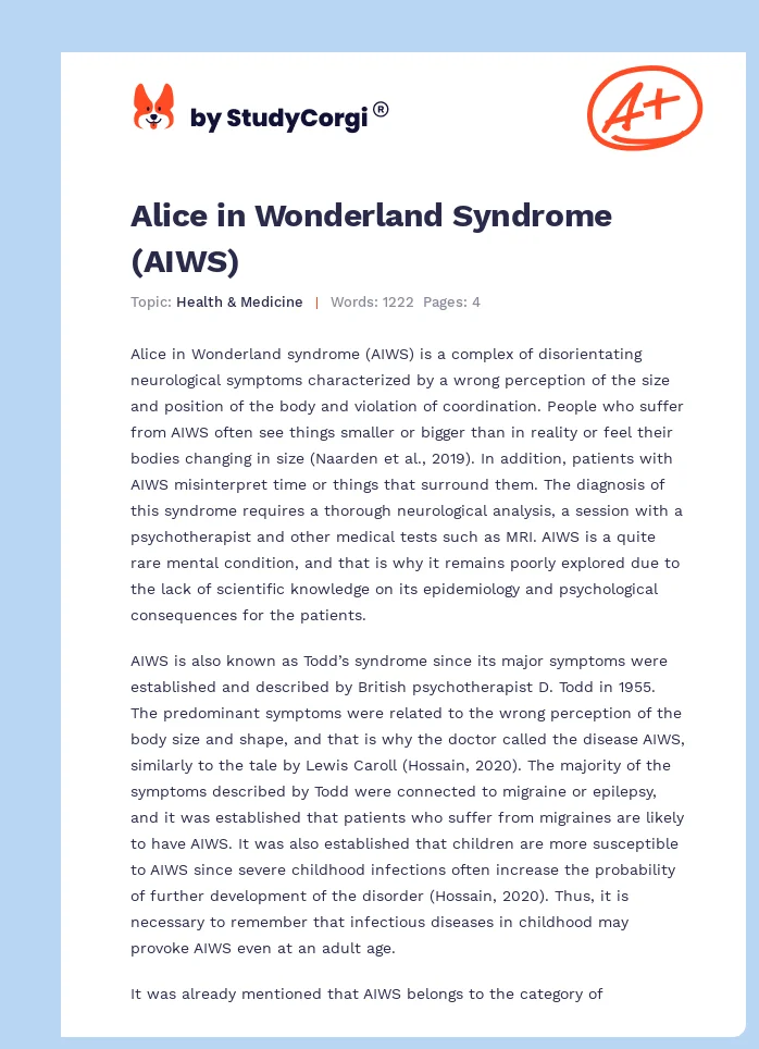 Alice in Wonderland Syndrome (AIWS). Page 1
