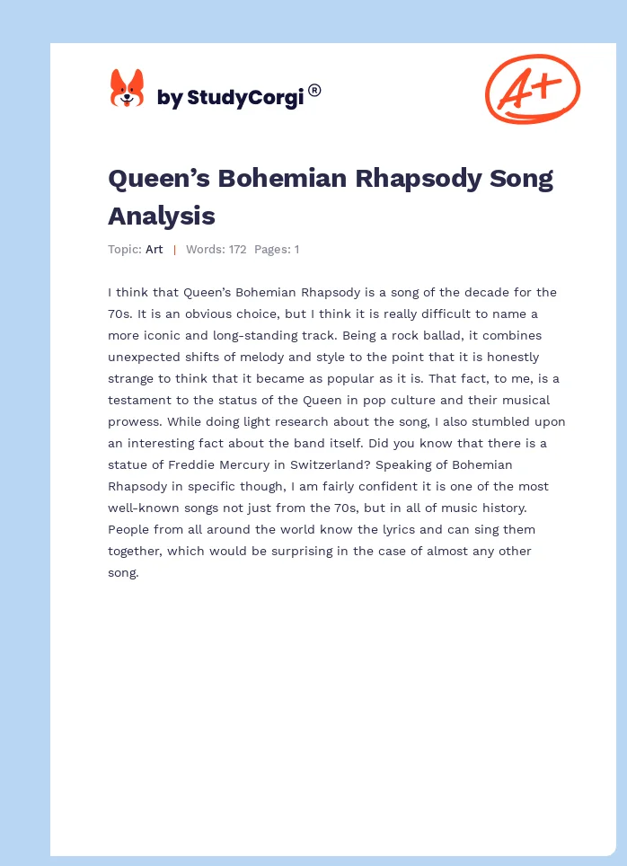 Queen’s Bohemian Rhapsody Song Analysis. Page 1