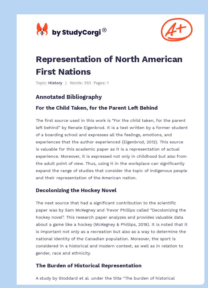 Representation of North American First Nations. Page 1