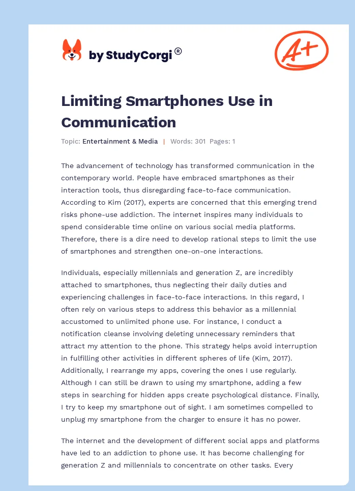 Limiting Smartphones Use in Communication. Page 1