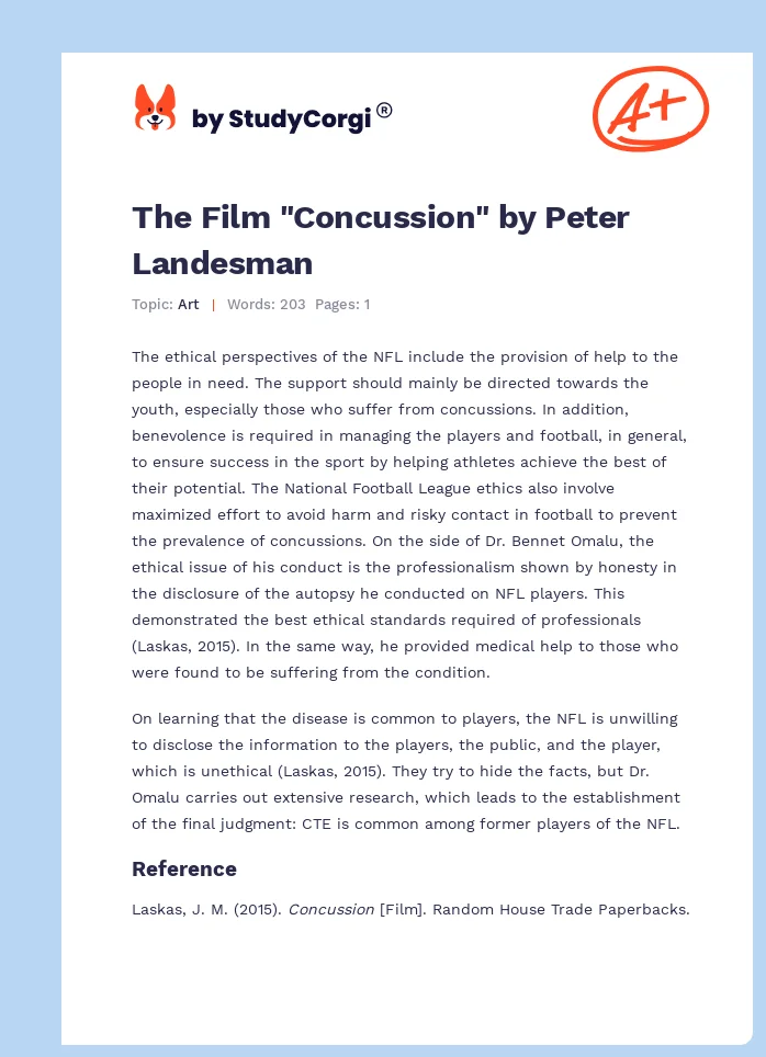 The Film "Concussion" by Peter Landesman. Page 1