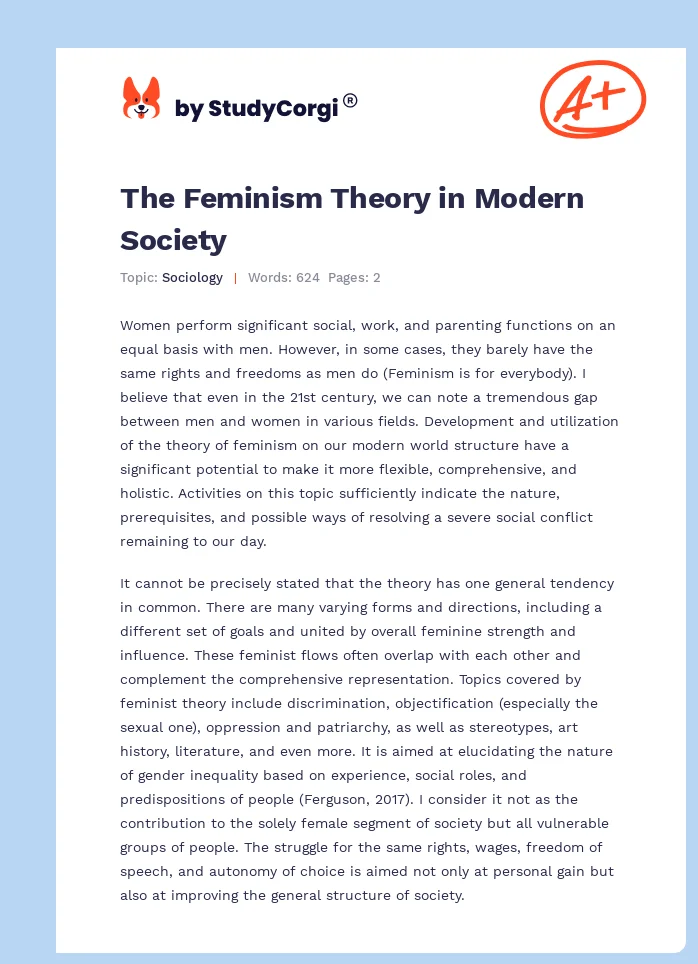 The Feminism Theory in Modern Society. Page 1