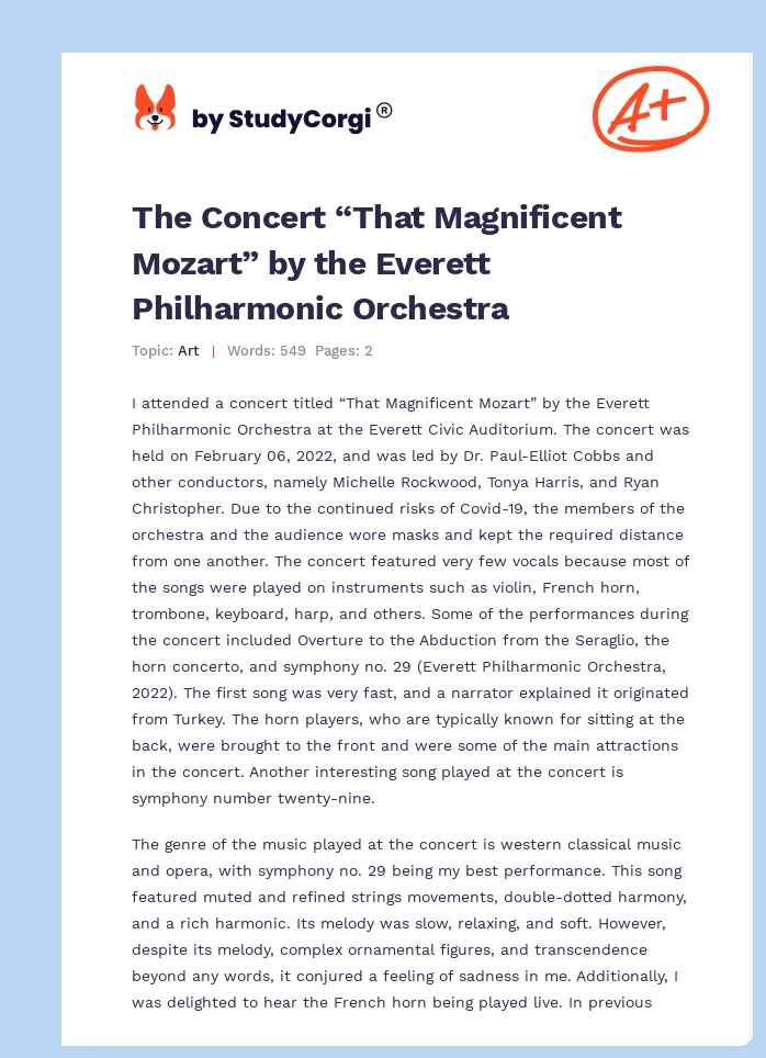 The Concert “That Magnificent Mozart” by the Everett Philharmonic Orchestra. Page 1